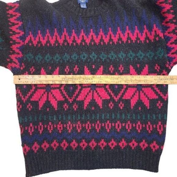 Vintage GAP Sweater Mens Blue Red Green Fair Isle‎ Snowflake 100% Wool Large - Picture 6 of 8